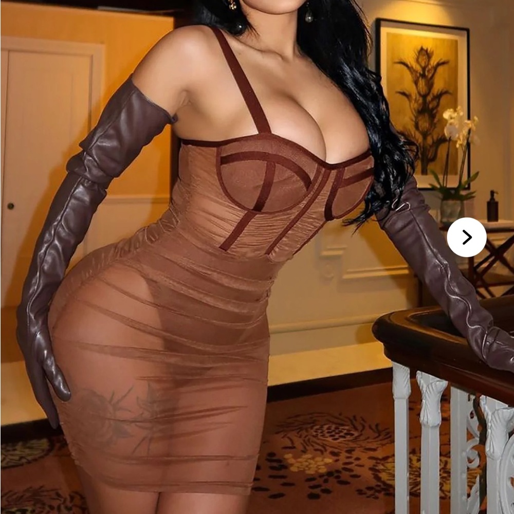 Chocolate Fashion Nova Mixed Drinks Mixed Feelings Mini Mesh Dress Size XL
